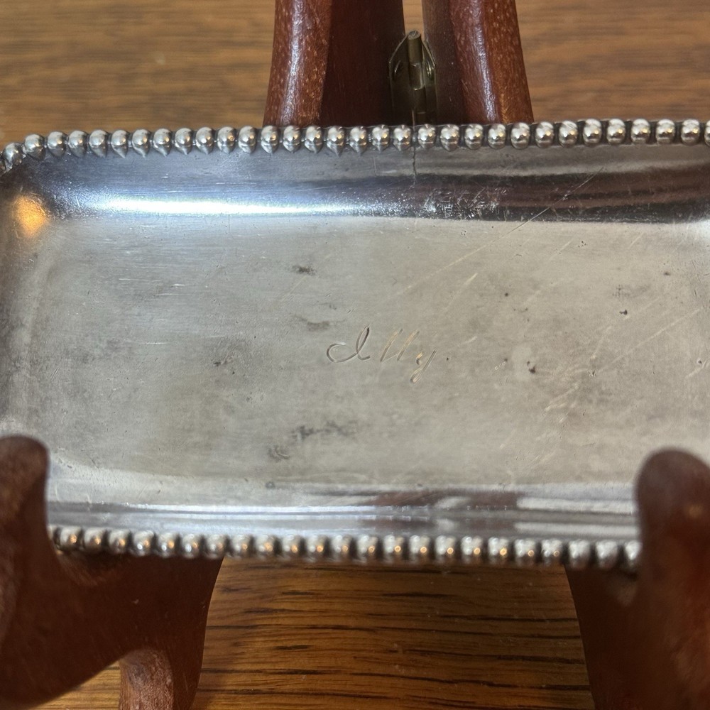 Vintage Silverplate Trinket/pin Tray Beaded Edge Personalized “Illy”
