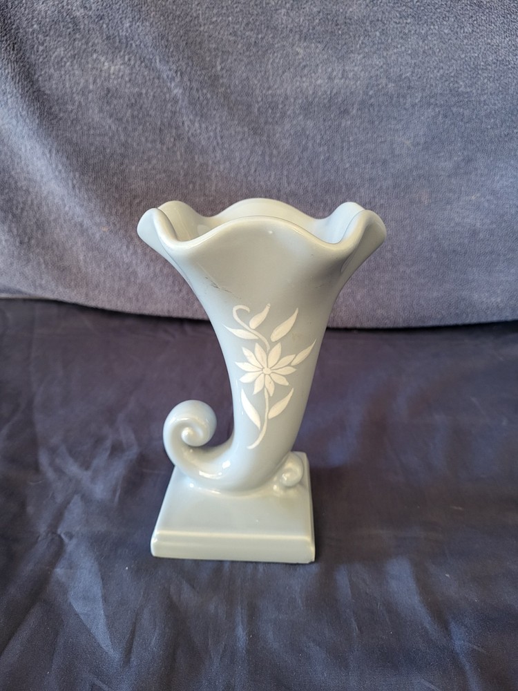 Very Cool Cornucopia Style Blue Ceramic Vase 7" Tall