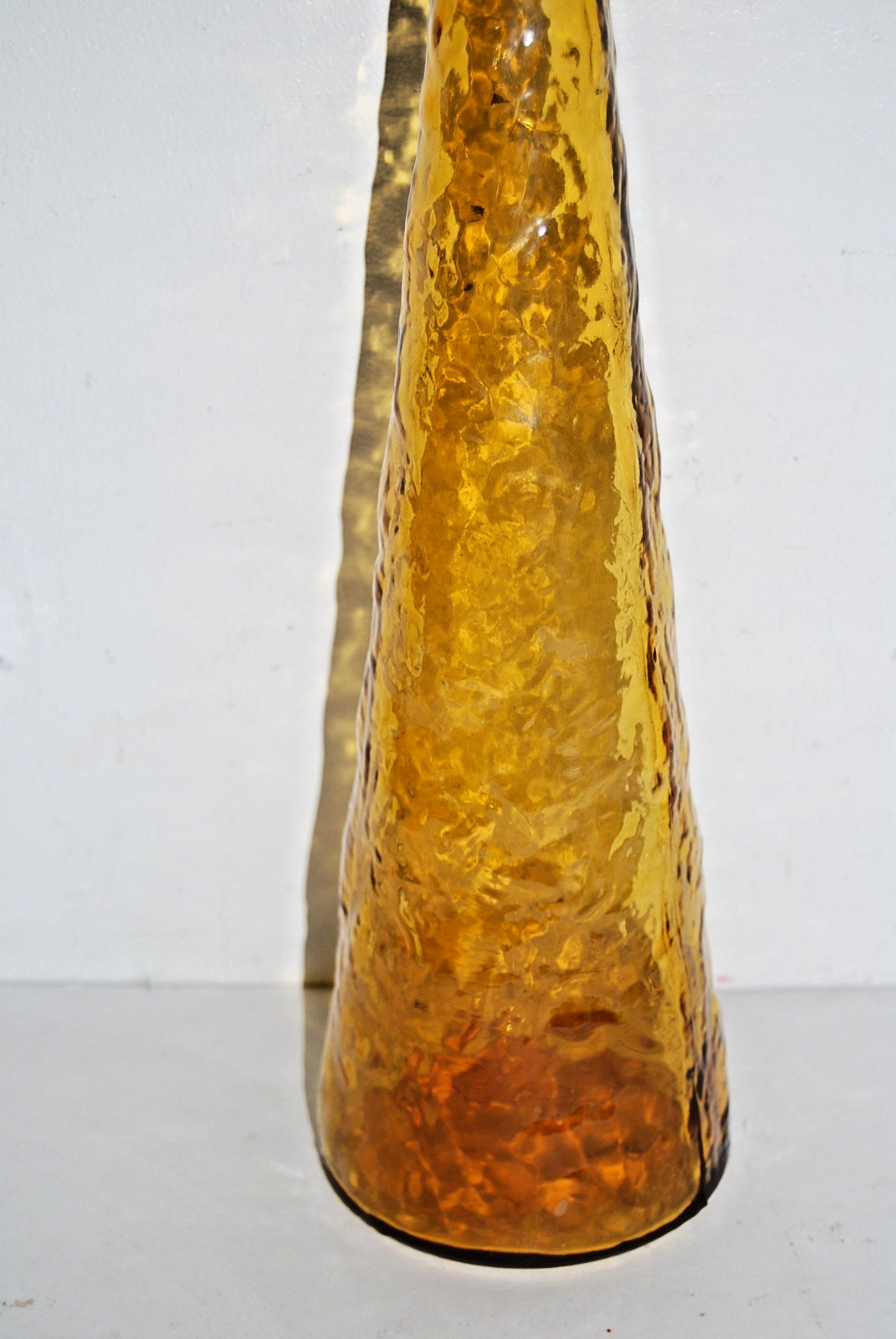 Vintage Empoli Honey Amber Crinkle Glass Decanter Bottle 23" Tall w/ Stopper