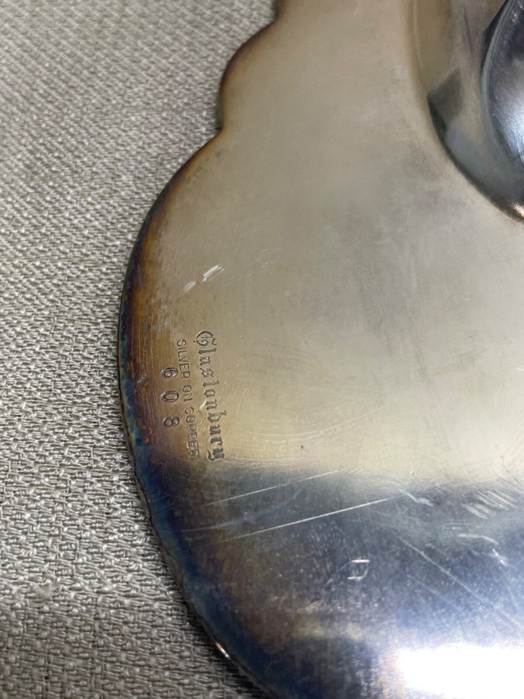 Glastonbury Silver on Copper Shell Dish footed marked 608