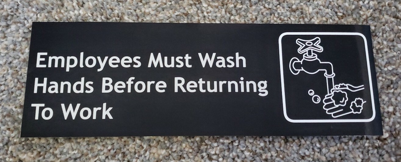 EMPLOYEES MUST WASH HANDS Sticker Sign Vinyl 9x3 inch MADE IN USA not CORPORATE