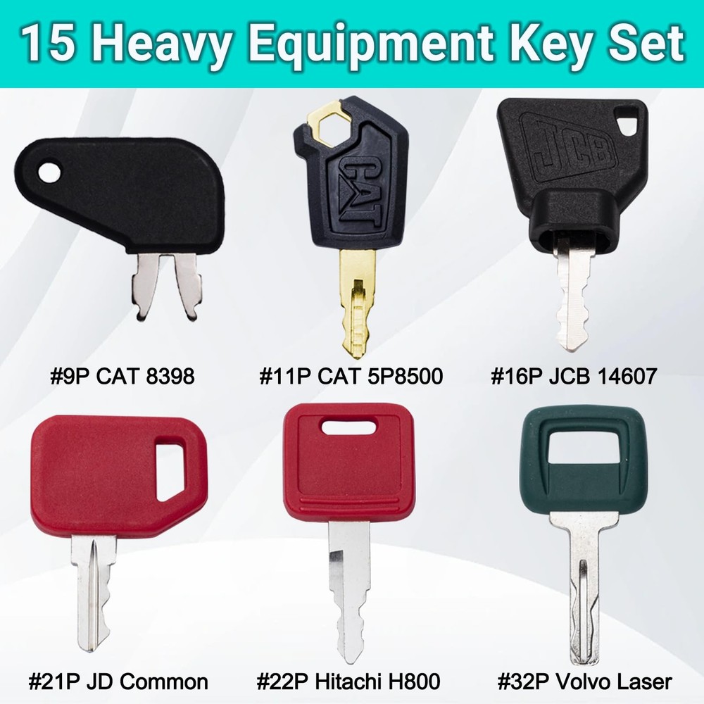 15PCS Multi Types Heavy Equipment Key Set Construction Master Set...