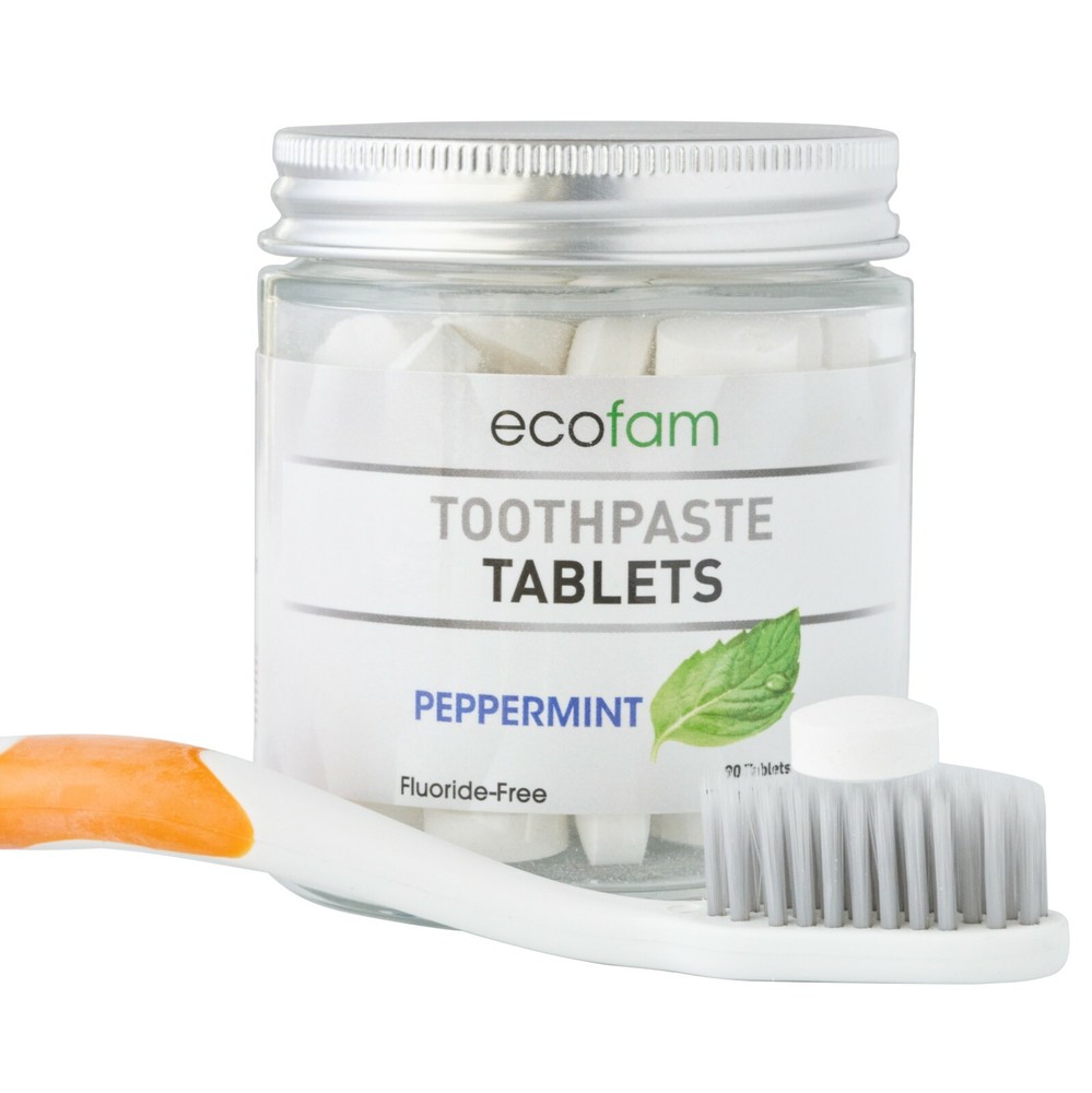 Ecofam Peppermint Toothpaste Tablets – 90 Count Glass Jar