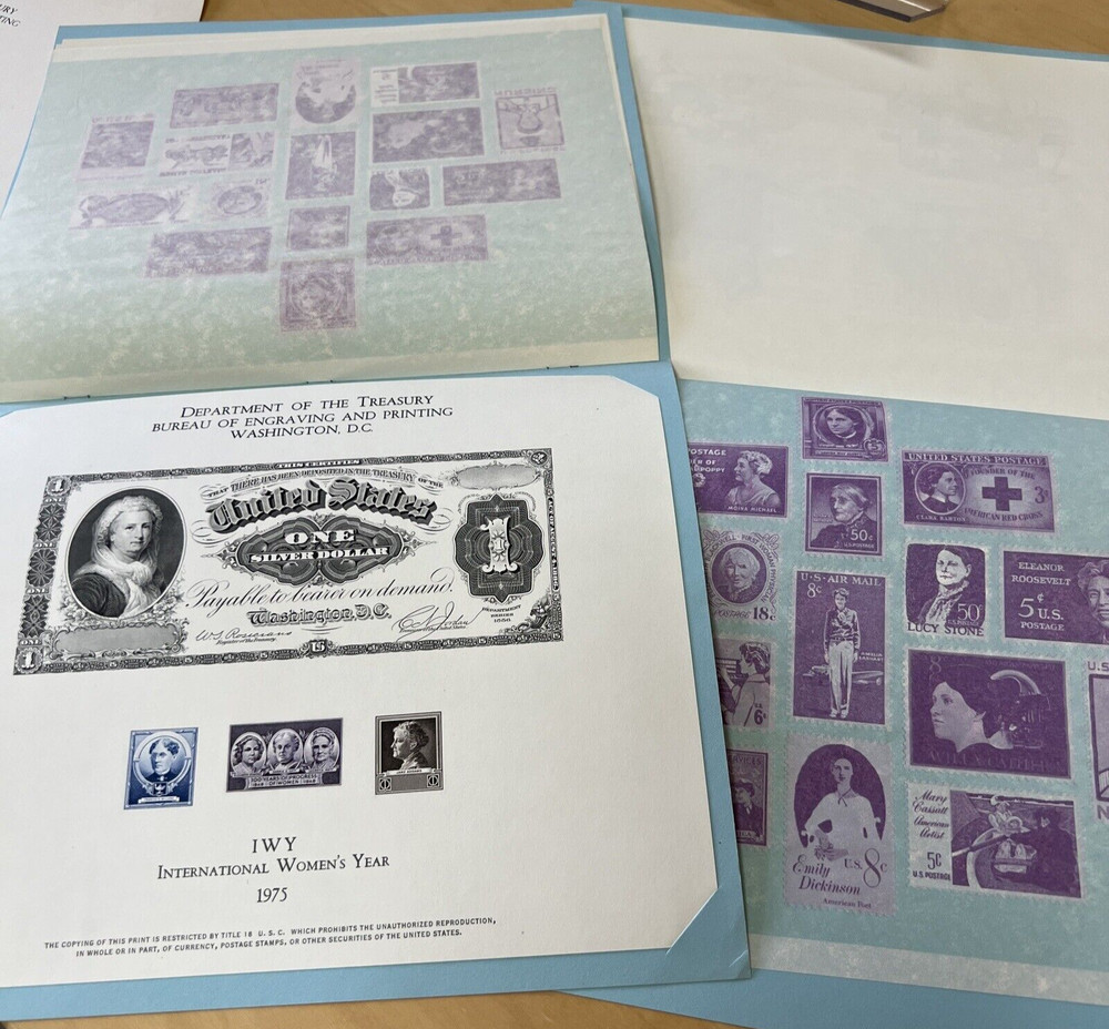 1975 International Women's Year Souvenir Folder Pair  Silver Certificate Repro