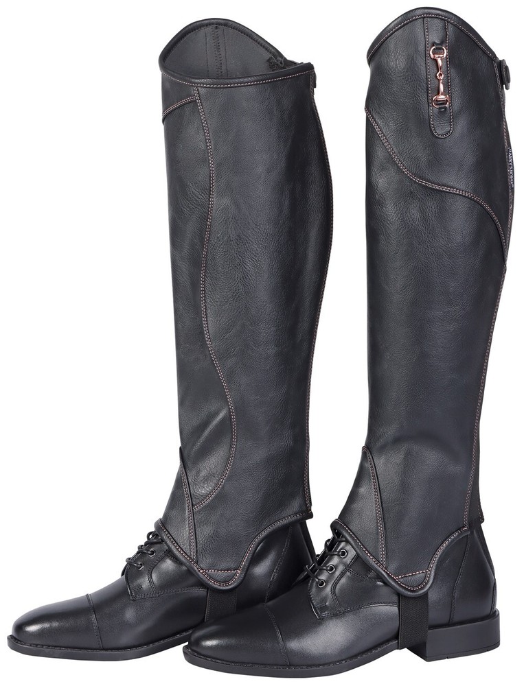 ACTION 1Pair Half Chaps with Elastic Calf Microtouch PU Leather Black
