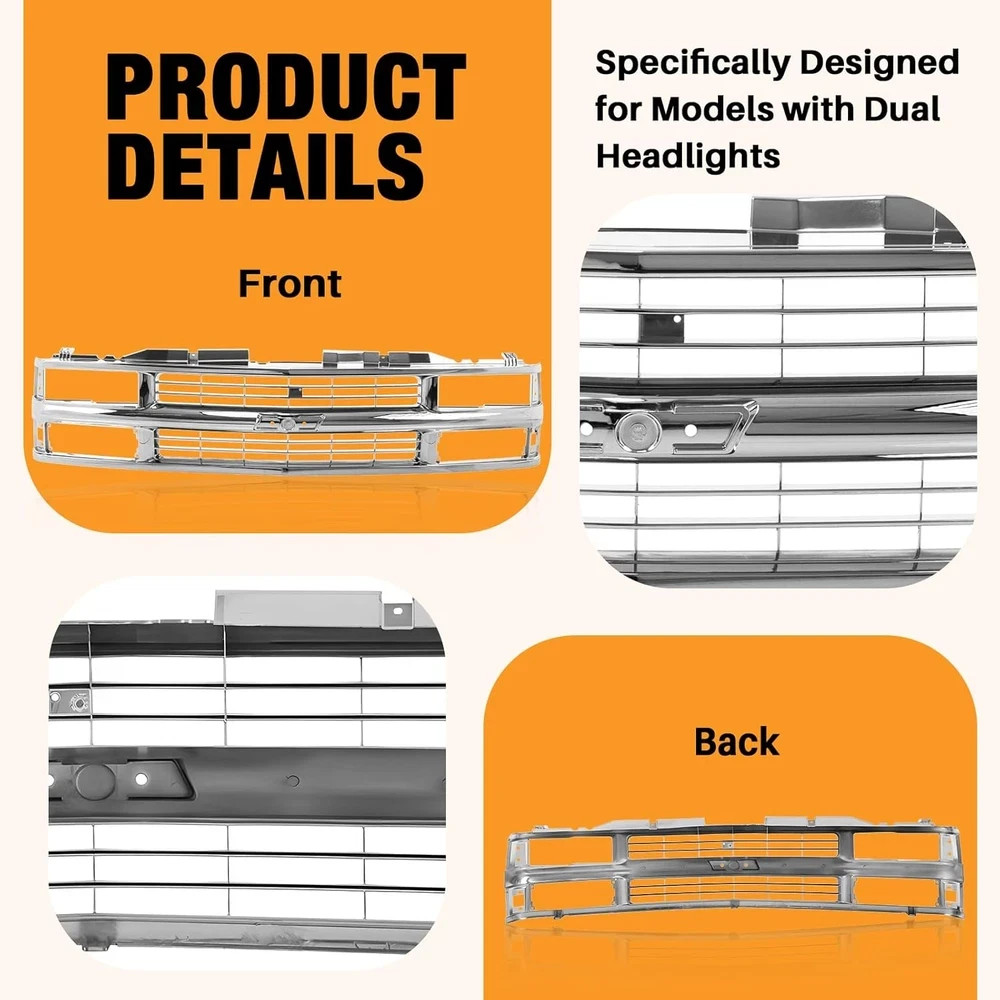 Front Grille Grill Chrome Shell with Insert Compatible with Chevrolet 1994-2000