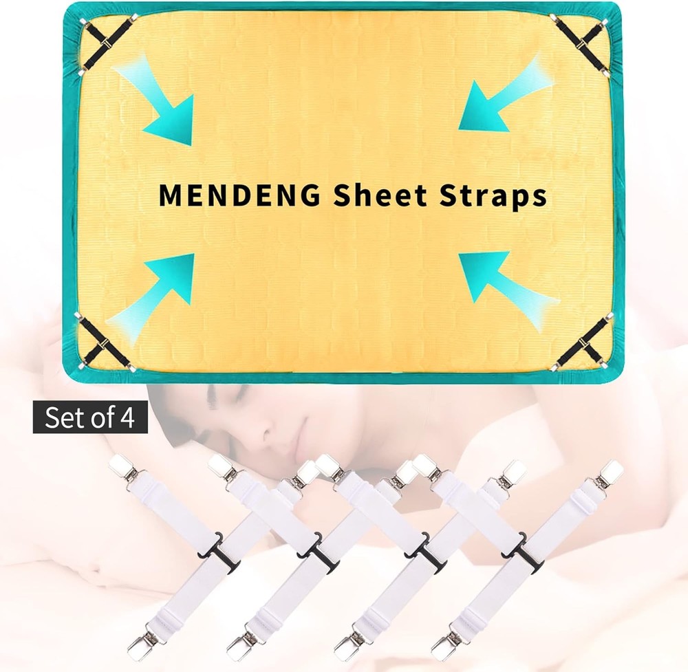 MENDENG Bed Sheet Straps Queen Fitted One Size, White