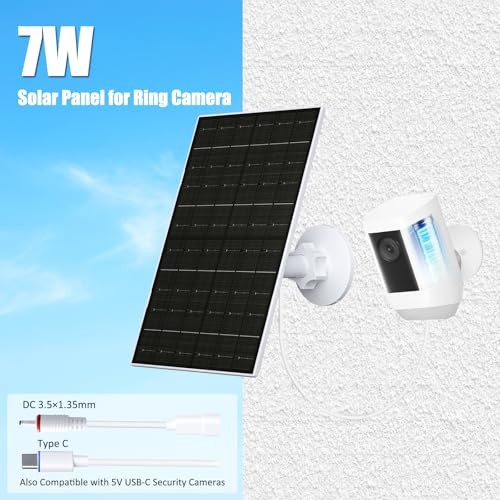 7W Solar Panel for Ring Camera Outdoor Wireless, USB C Solar Charger for Ring