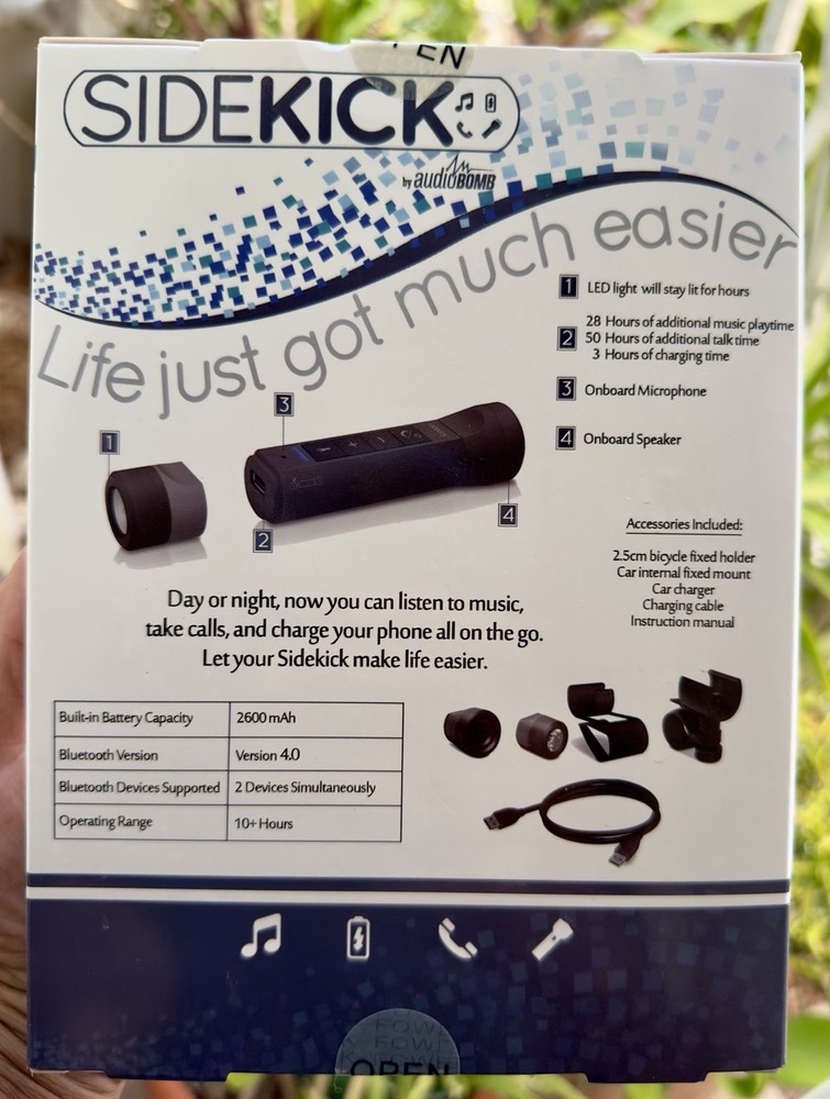 Audiobomb Sidekick Rechargeable waterproof Bluetooth speaker Battery Flashlight