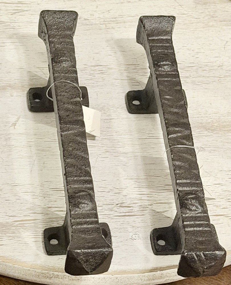 2 Large Solid Heavy Cast Iron Rustic Barn Handle Gate Pull Shed Door Handles 9”