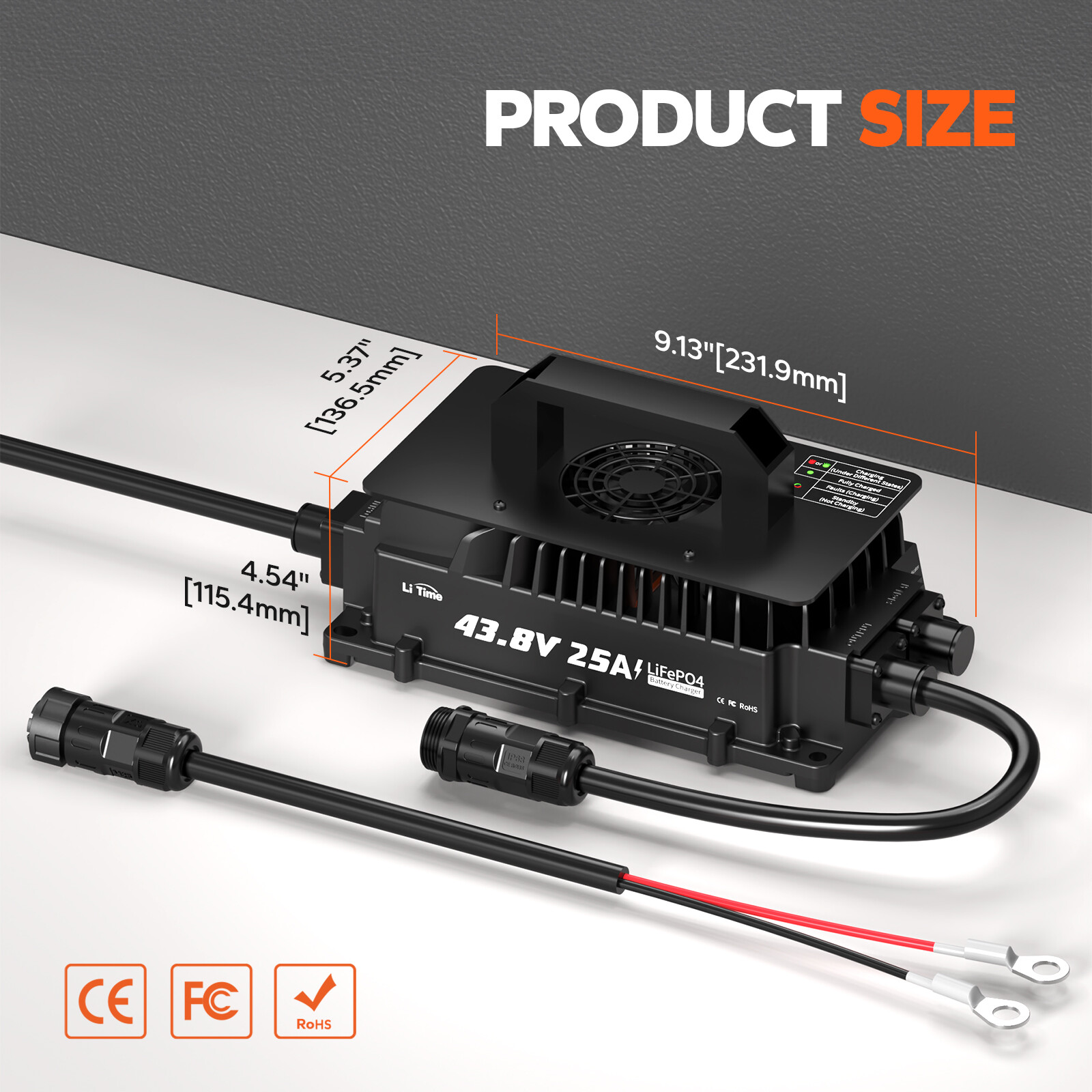 LiTime 43.8V 25A Waterproof AC-DC Charger for 36V(38.4V) Lithium LiFePO4 Battery