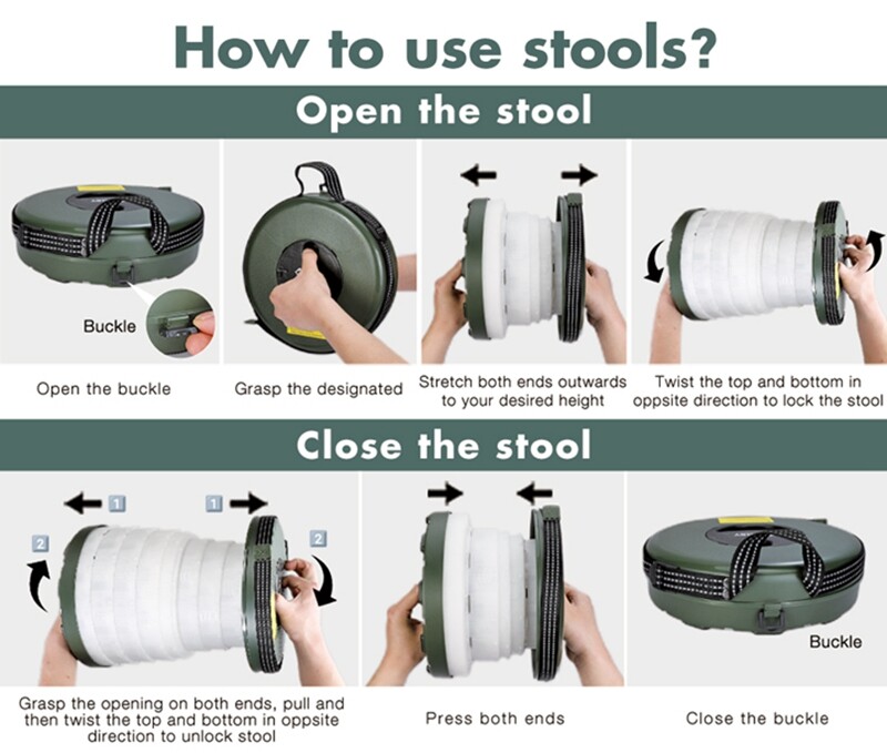 VILLEY Camping Table & Collapsible Stools Set w/2 Portable Stools and Mesh Layer