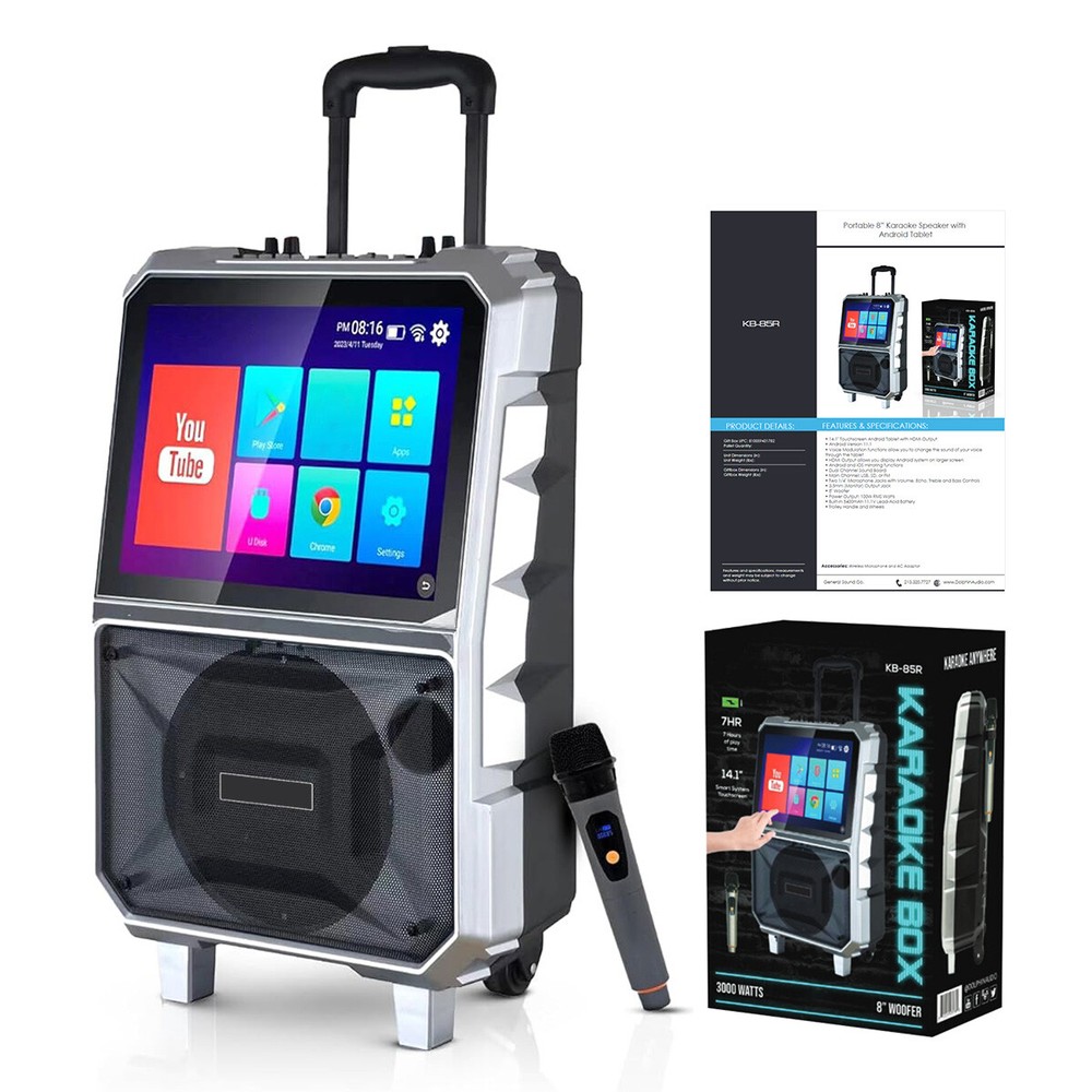 Portable Professional Karaoke Machine Speaker w/Touchscreen Tablet &Wireless Mic