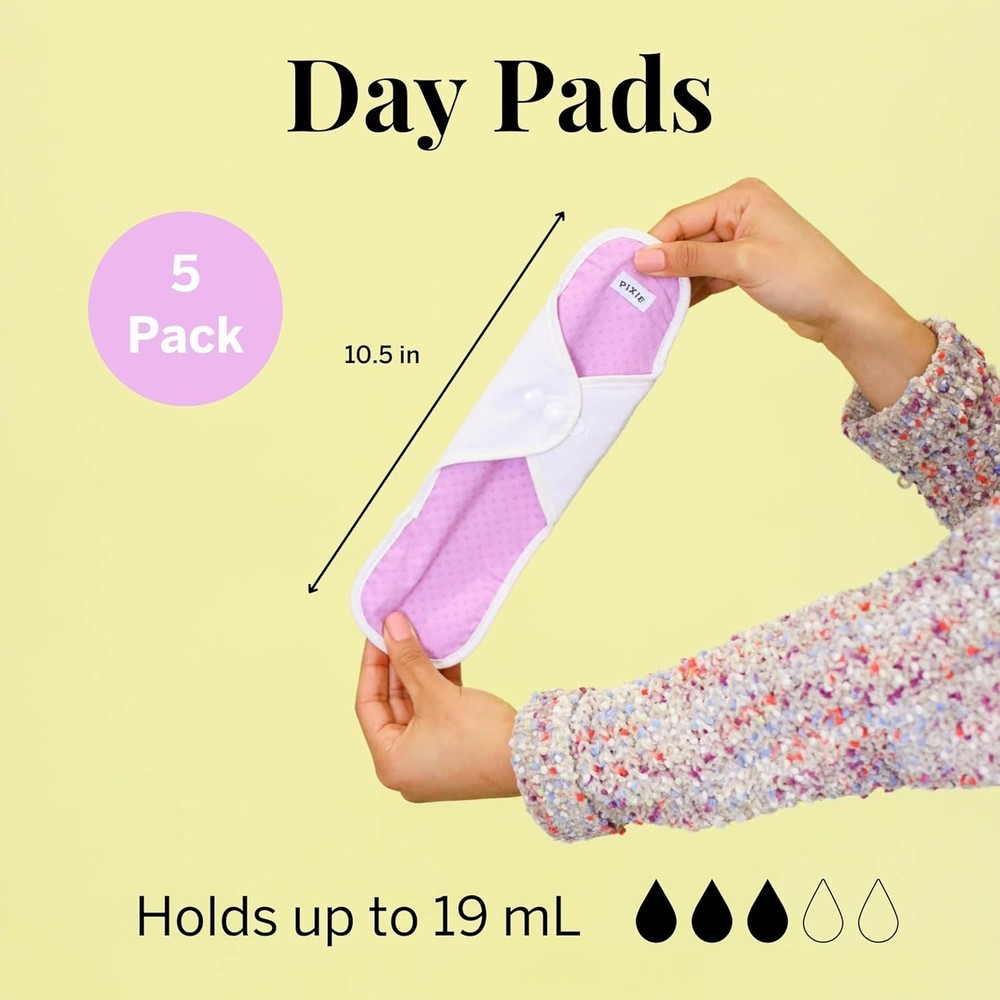 Pixie Organic Cotton Cloth Menstrual Pads - Reusable Regular Absorbency 5 Pac...
