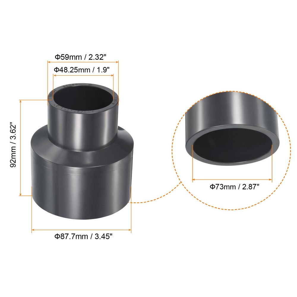 UPVC Reducer Pipe Fitting 2-1/2" x 1-2/2" Program Socket 80 2pcs