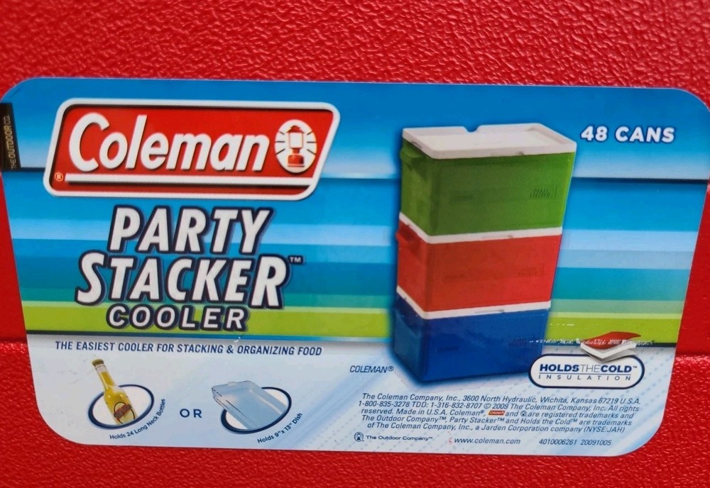 Coleman Party Stacker Cooler Red Model 9223 Stackable Ice Chest Box 48 Cans