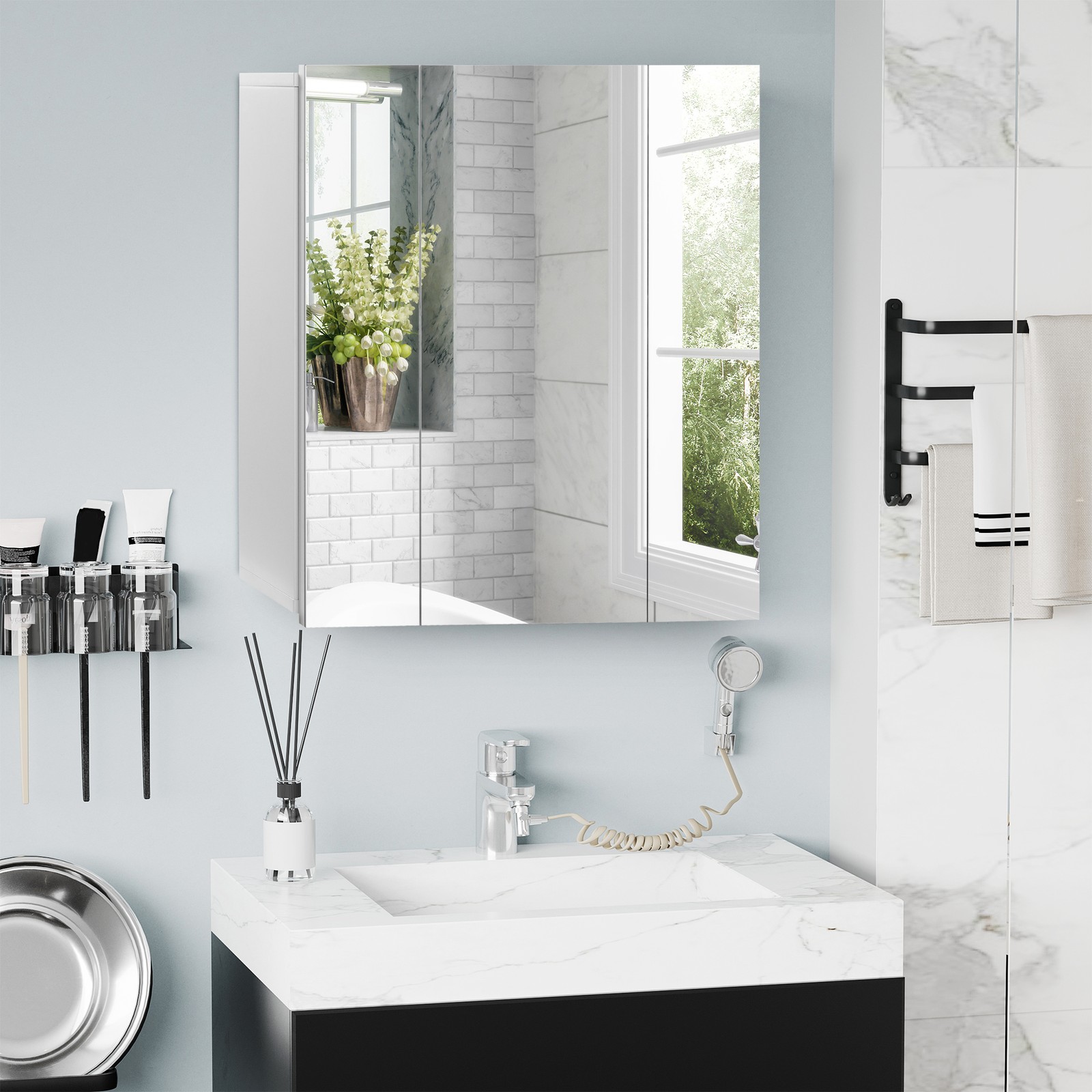 Wall-Mounted Mirror Medicine Cabinet for Bathroom 3-Door and Adjustable Shelves