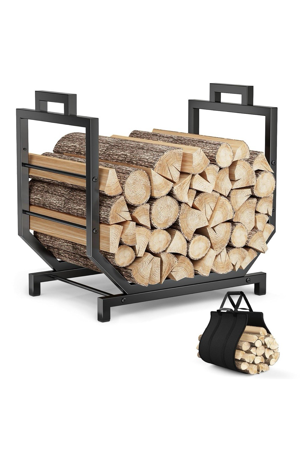 Kcysta Firewood Rack Outdoor Indoor with Firewood Carrier 17x13x21H