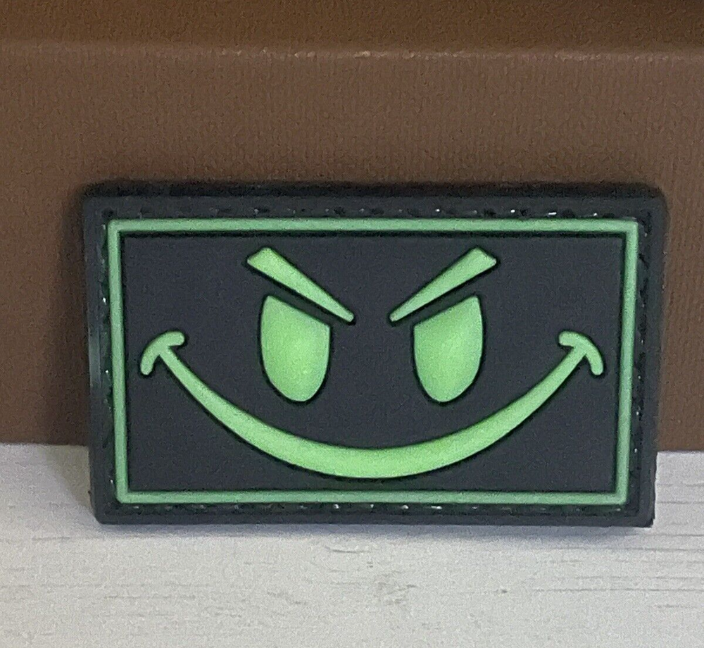 Tactical PVC Patch - Evil Smiley Face Patch - Glow in Dark Morale Funny Patch