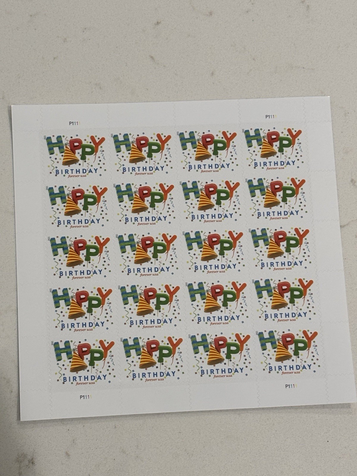 USPS Postage Stamps Sheet of 20 First Class Letter Happy Birthday