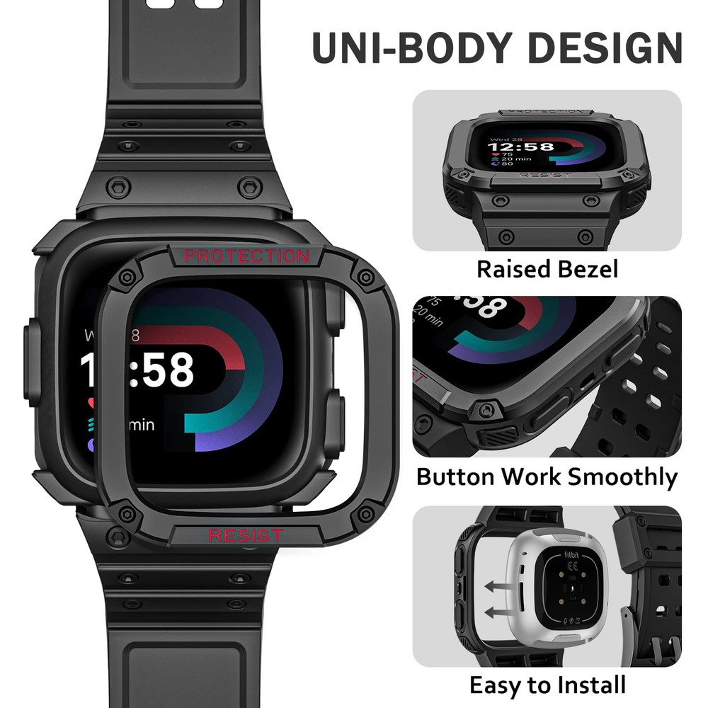 Bands with Case Compatible with Fitbit Versa 4/3/2/1/Versa Lite/Fitbit Sense ...