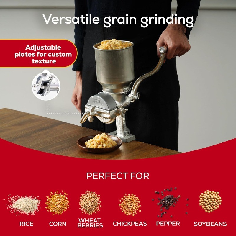 Corn Grinder with High Hopper, Grain Mill, Manual Grinder For Corn Rice Soybeans
