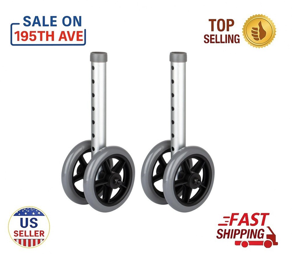 2 Pack Universal 5" Dual Wheel Walker Replacement Front Wheels, Grey, Durable