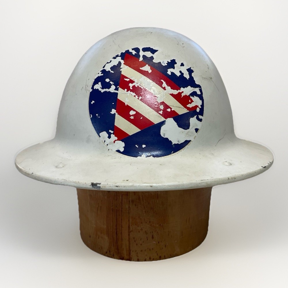 Vintage WWII Era WW2 Civil Defense Metal Helmet Hat Civilian Air Raid Warden