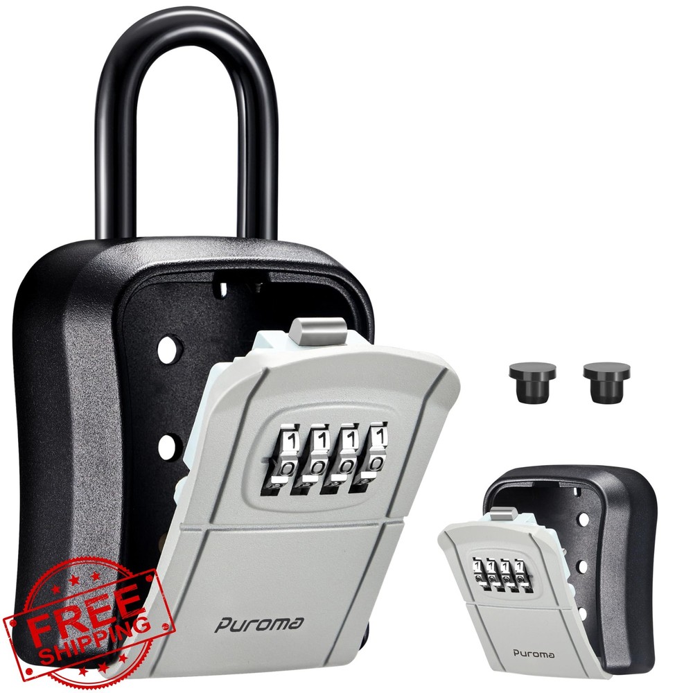 Puroma Gray Key Lock Box Wall Mount Combination Key Storage Resettable Code