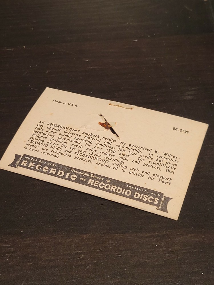 Gramophone phonograph needle card EMPTY recordiopoint EMPTY