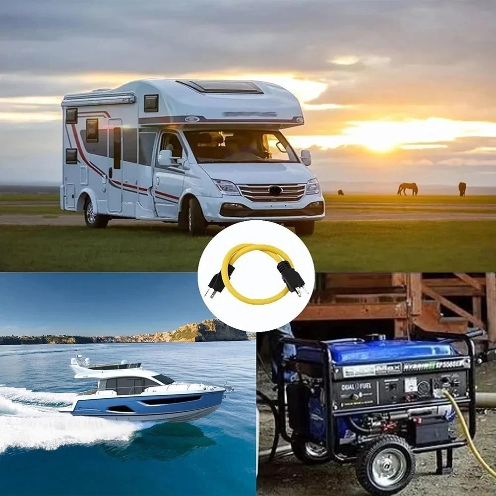 3 Prong Plug 125V Double Male Extension Cord For NEMA 5-15P to 5-15P Yellow 0.6m