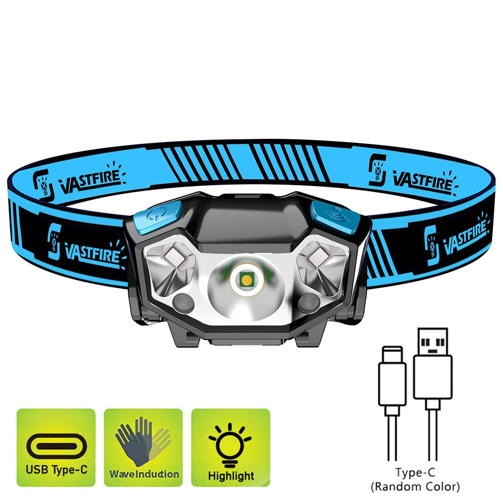 Mini LED Headlamp Head Torch Wave Sensor Red Light USB Rechargeable Work Lamp US