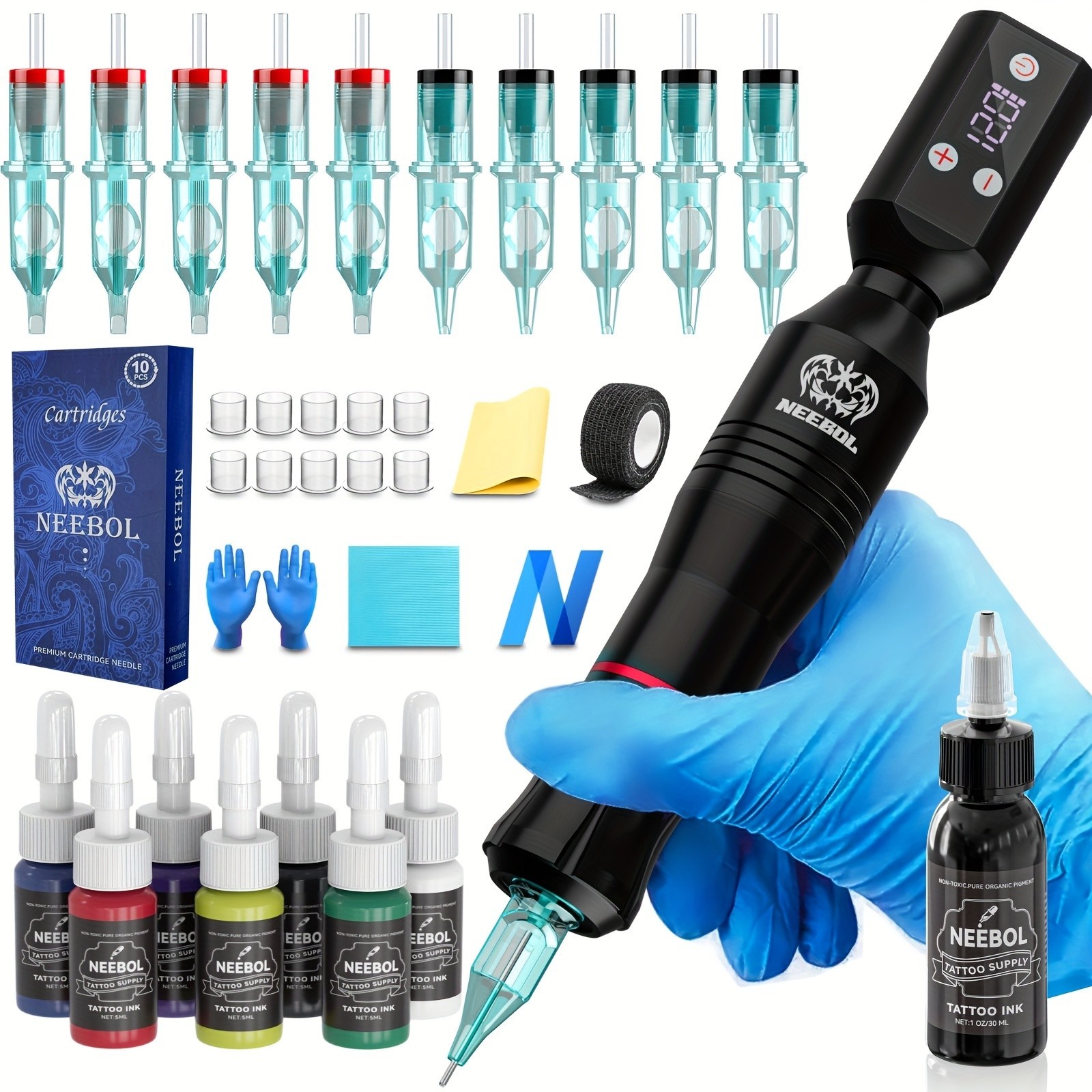 Wireless Tattoo Kit Complete for Beginners Pen Machine with Power Supply Needles