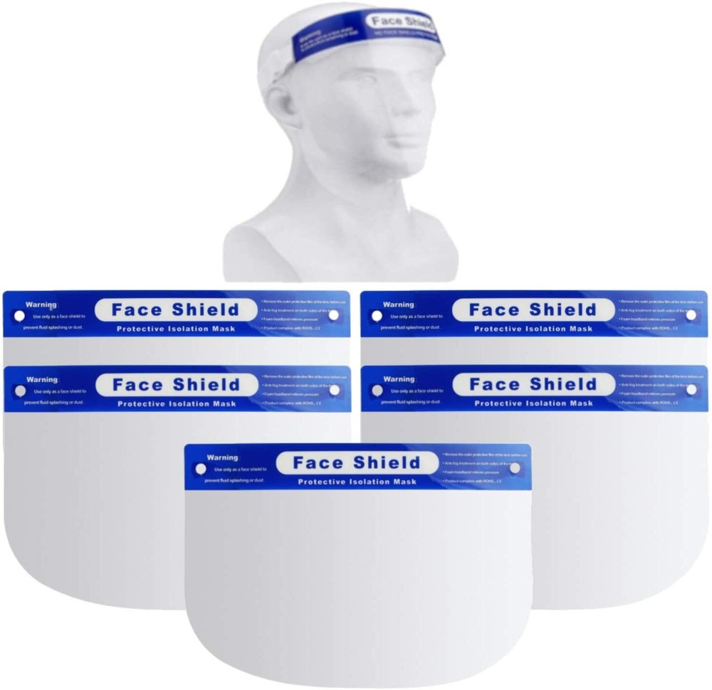 10 Pack Protective Isolation Mask, Visor Protection Full Face Elastic Headband.