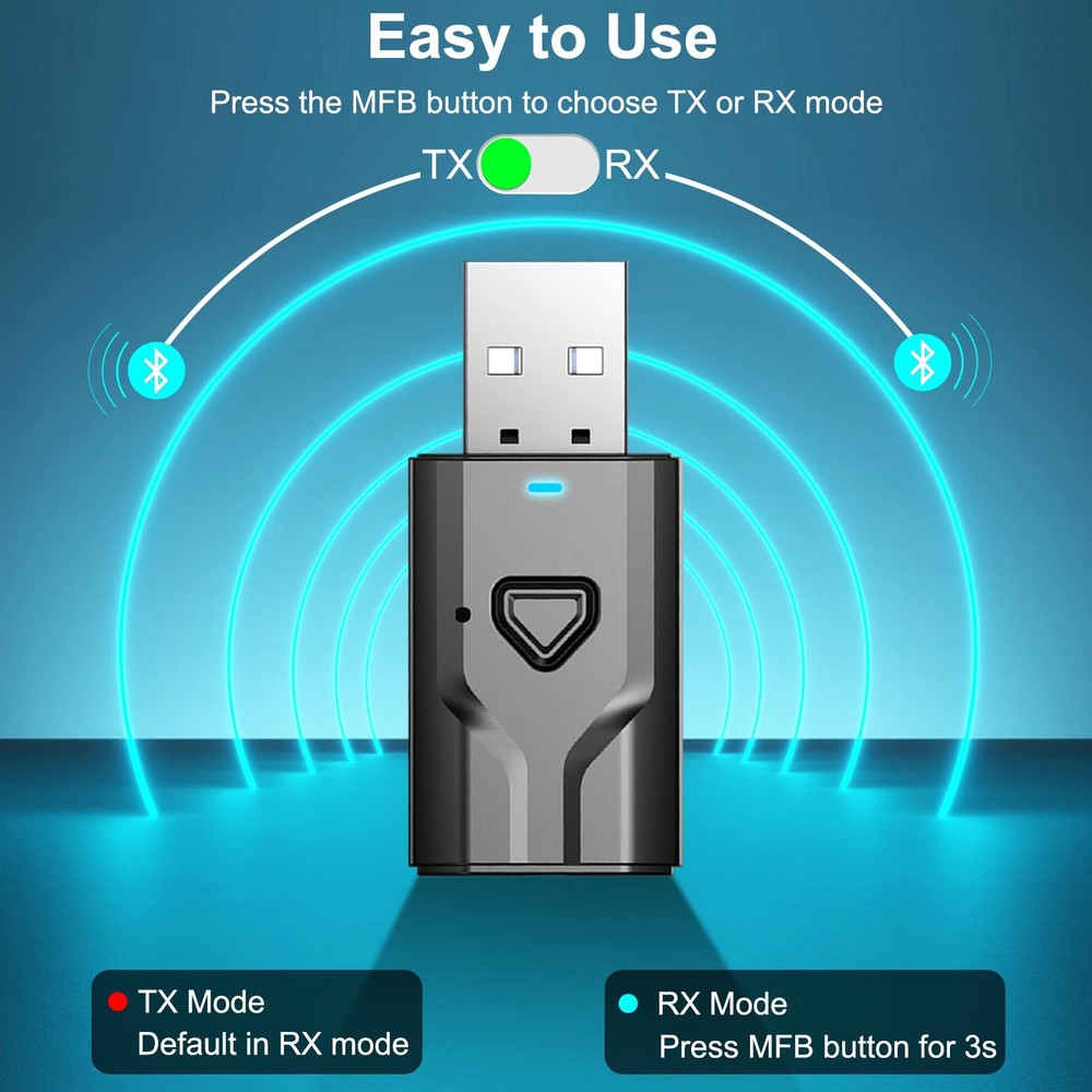 USB Bluetooth 5.0 Transmitter Receiver, 2-in-1 Wireless Audio Adapter, 3.5mm ...