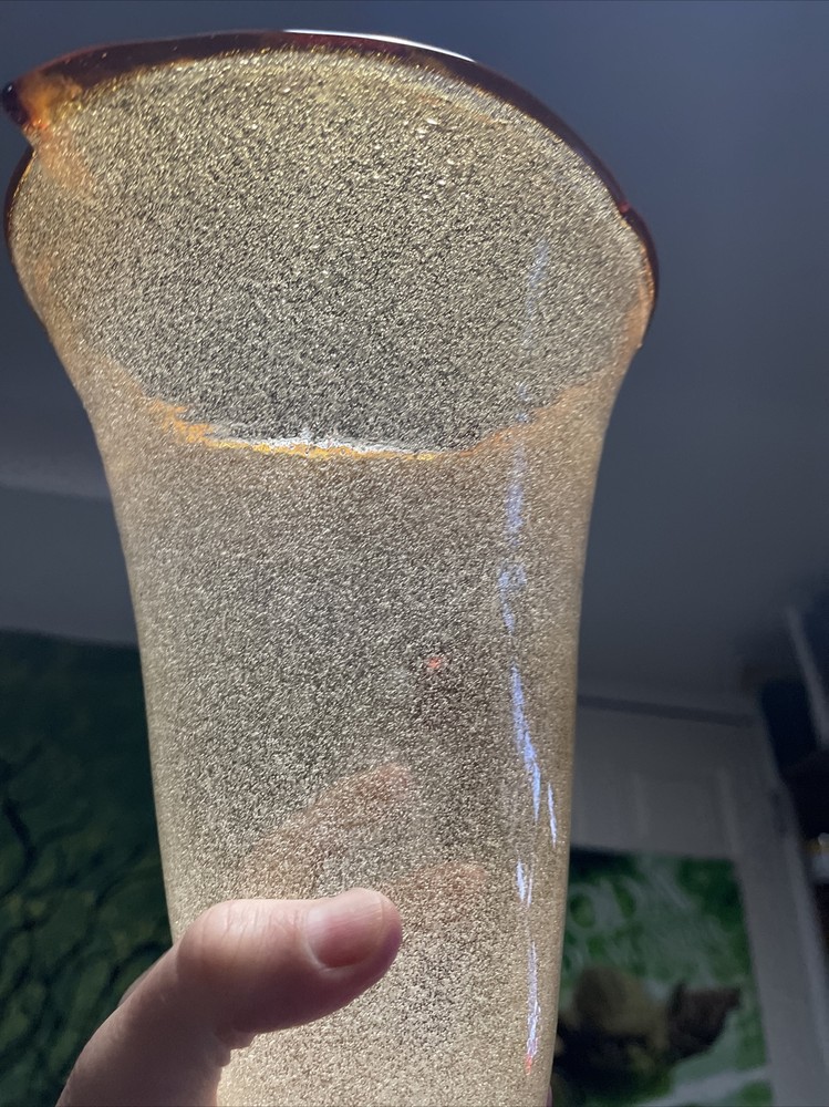 Large Hand Blown Orange/brown Glass Controlled Bubble Pitcher Applied Handle