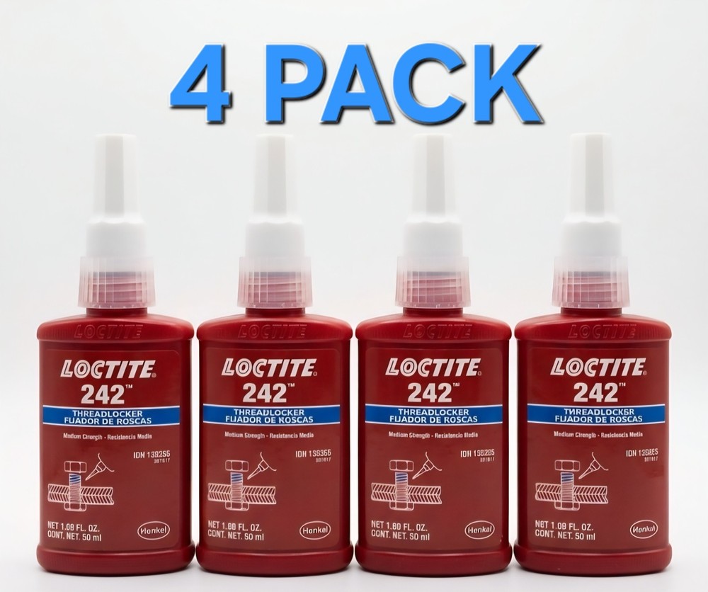 4 PACK - Loctite 135355, 242 Blue Medium Strength Threadlocker, 50ml Bottle