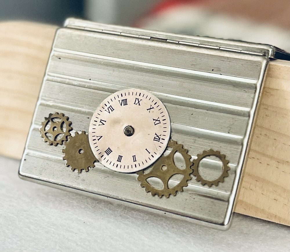 Vintage Silver-Plated Steampunk Cigarette Case, 3” x 4”