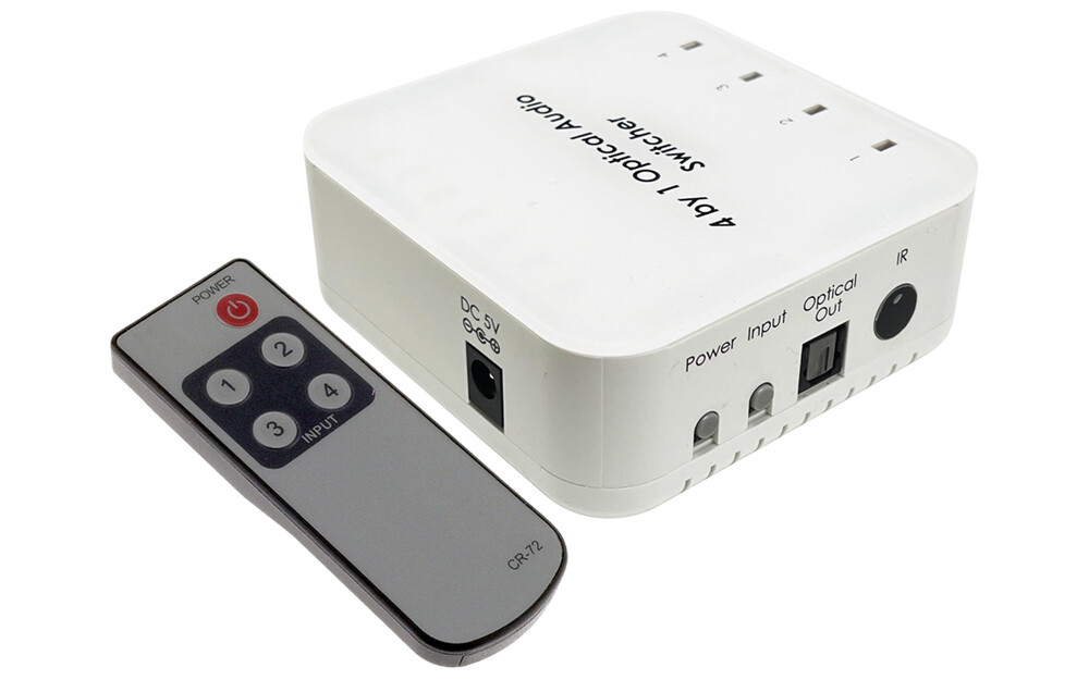 4-Port Digital Optical Audio Switch With IR Remote + Manual Push Button Control