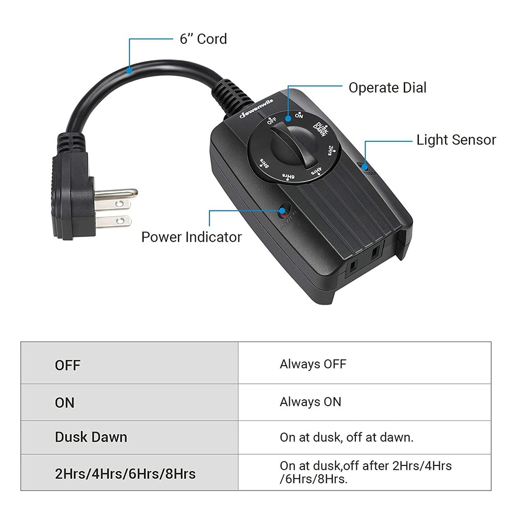 DEWENWILS 2Pack Outdoor Outlet Timer Switch Plug in Dusk to Dawn Countdown Timer