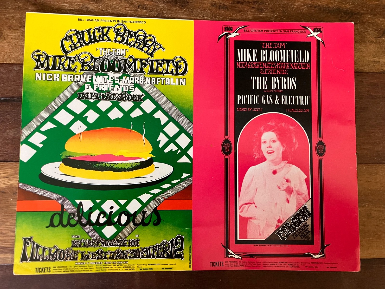 Fillmore Handbill Double Postcard Bloomfield Byrds Chuck Berry Feb 1969 Tuten