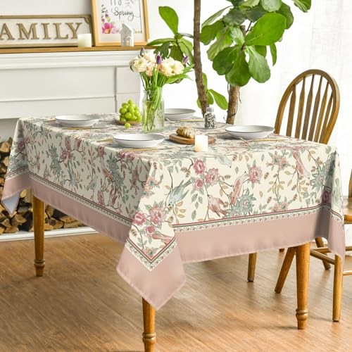 Floral Rectangular Tablecloth 60x84 Inch Birds 60" x 84" (Rectangular) Pink