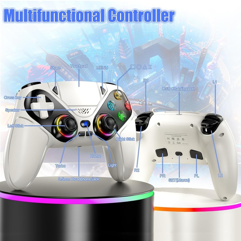 LED Wireless Controller for PS5, Compatible with PS5 Pro/Slim/PC, Dual