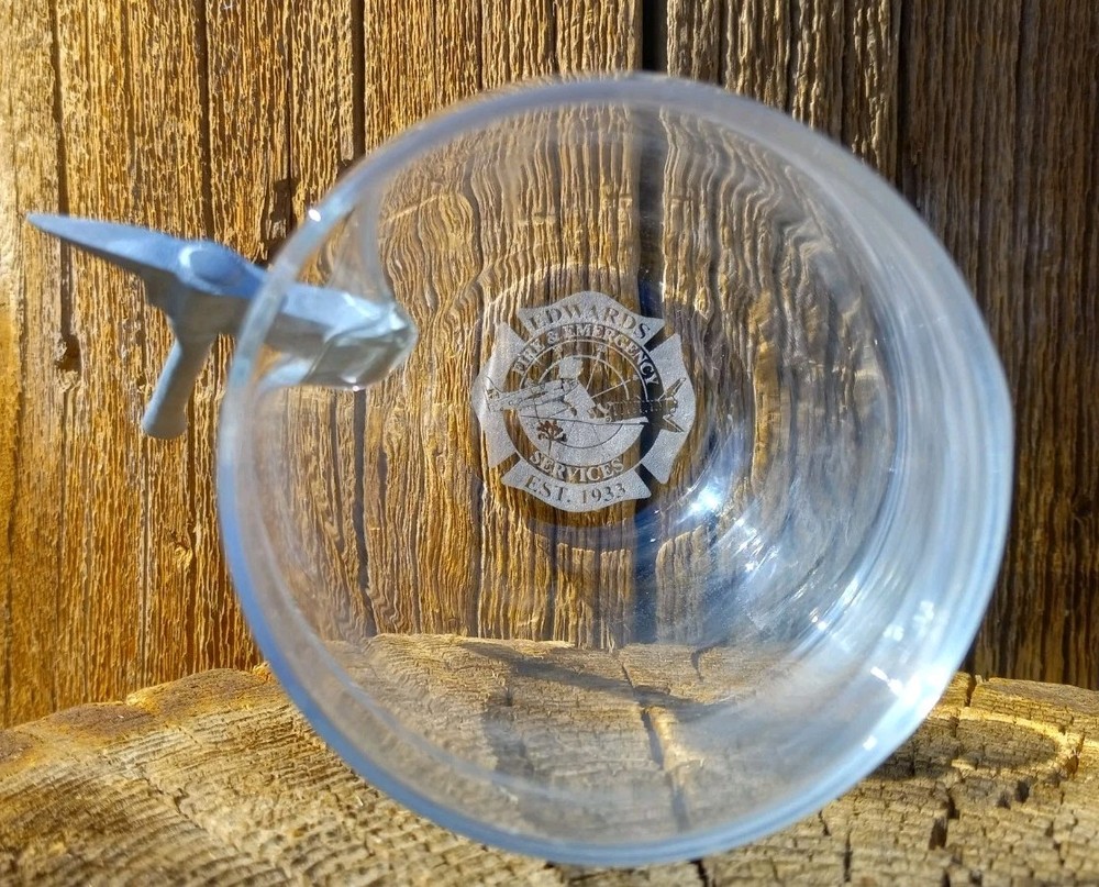 Edwards AFB Fire & Emergency Services glass w/axe embedded