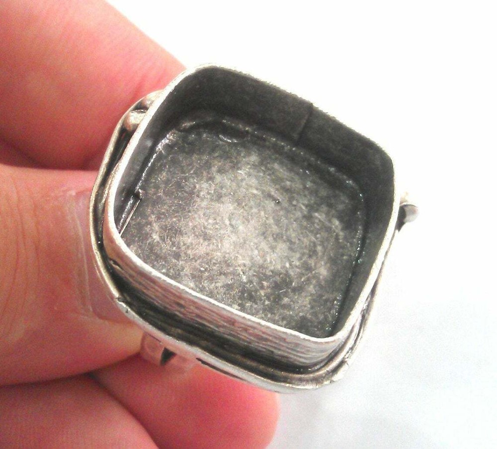 Square Ring Blank Adjustable Base Bezel Setting Antique Silver Brass