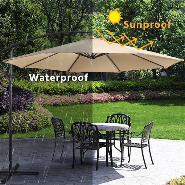 10FT Patio Offset Umbrella Market Umbrella 8 Ribs Outdoor Hanging Cantilever