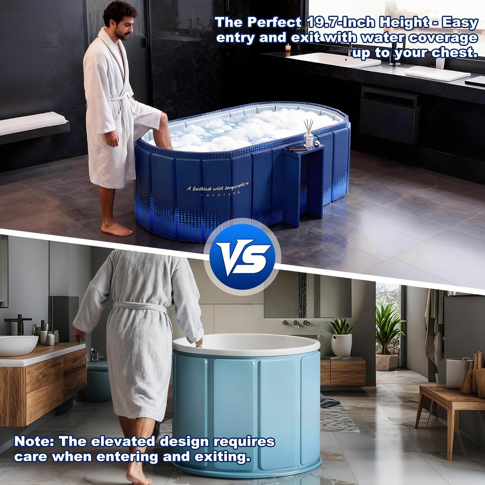 Portable Bathtub for Adult 59" Large Collapsible Cold Plunge Bathtub Foldable No