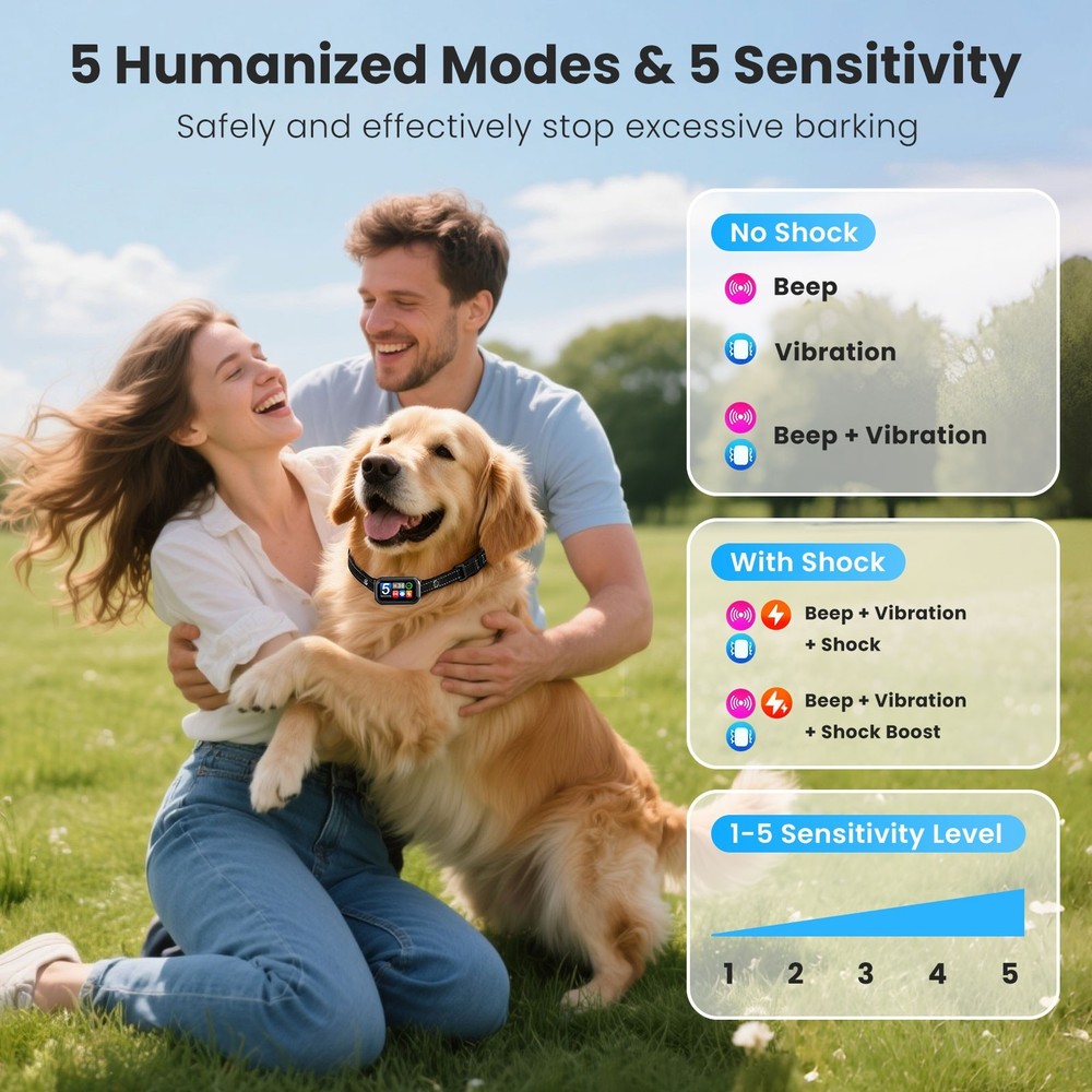 Dog Shock Collar Bark Collars Waterproof Multiple Mode Adjustment Bark Collar US