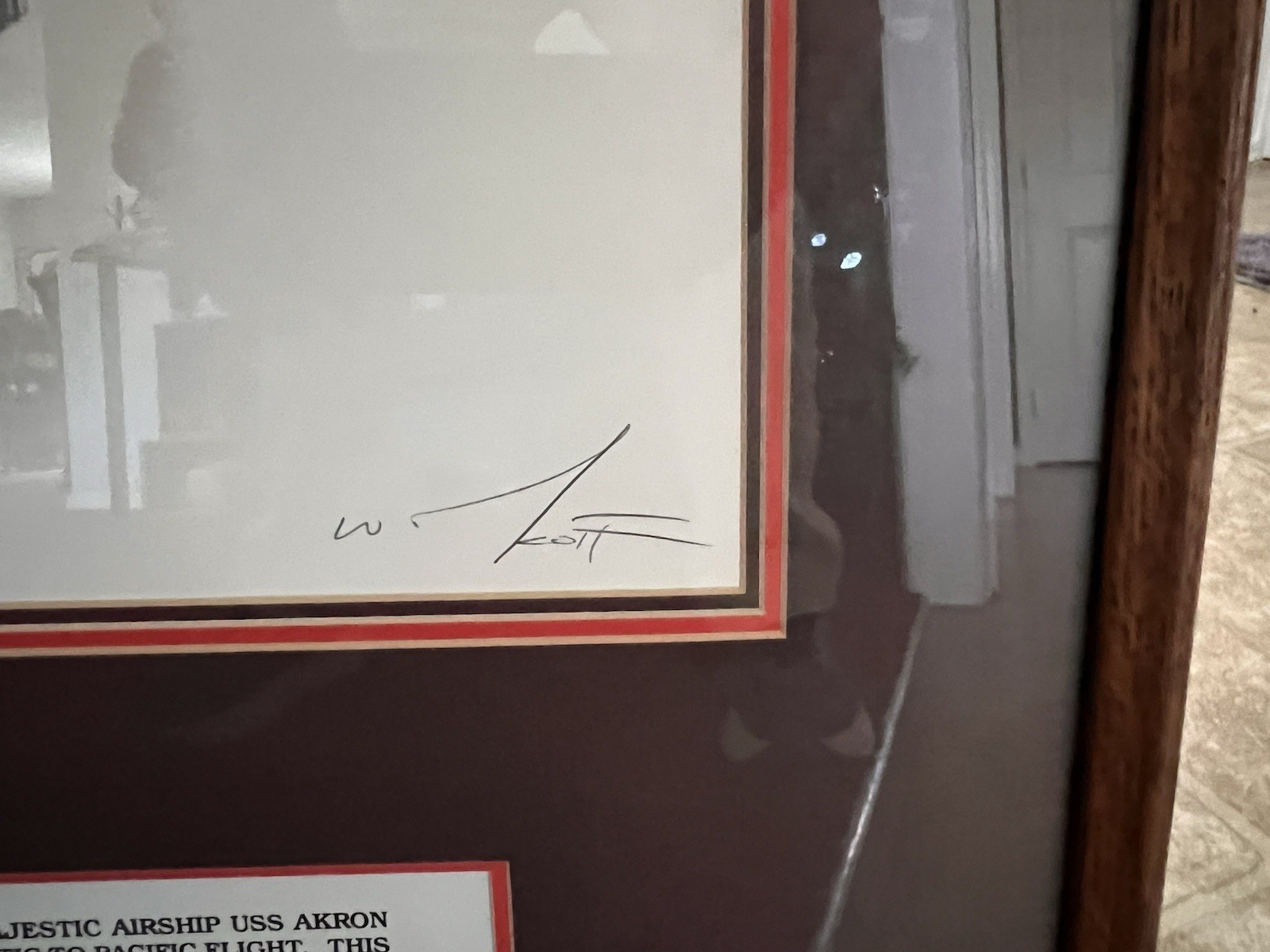 USS AKRON Signed Sketch With AIRMAIL LETTER That Was Carried Aboard - Framed