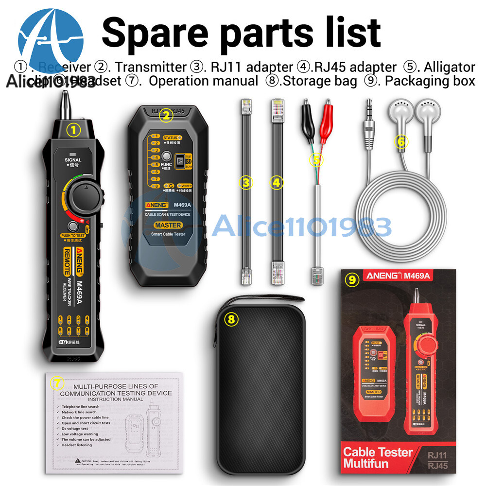 ANENG M469A Multifunctional RJ45 RJ11 Network Cables Tracker Networking Analyzer